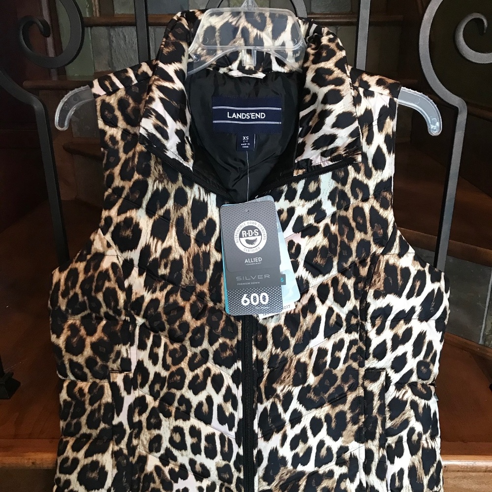 Lands' End leopard down vest